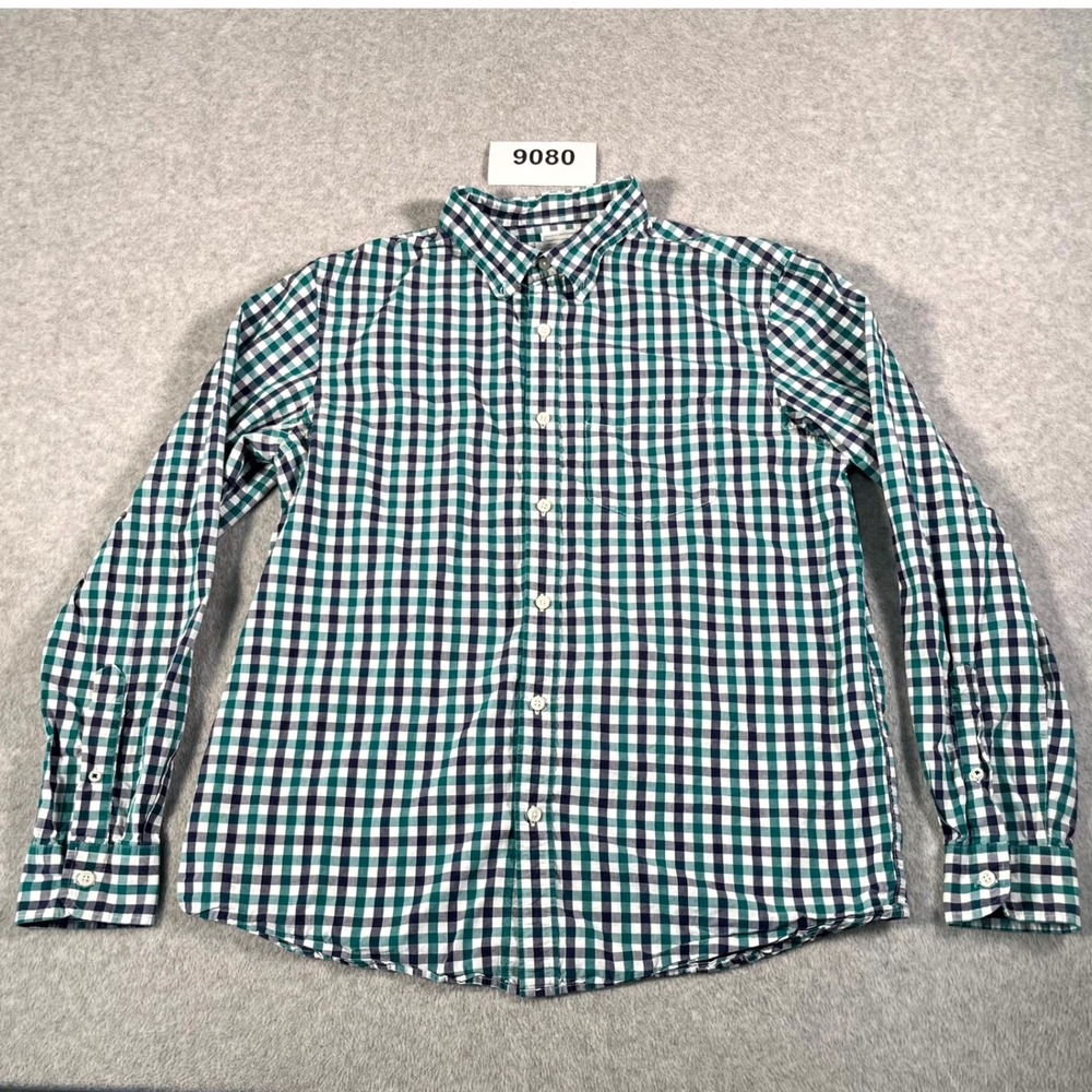 Old Navy Shirt Mens Large Green Gingham Plaid Regular‎ Fit Collared Button Down